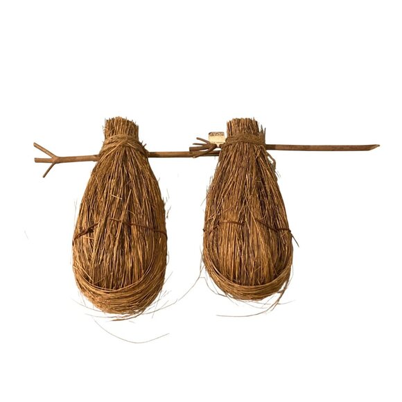 Vintage Handmade Straw Decorative Bird House Natural Rustic Wall Art Set of 2 - Picture 2 of 3